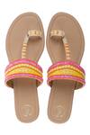 Shop_Preet Kaur_Beige Beads, Embroidery Kolhapuri Sandals _at_Aza_Fashions