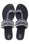 Shop_Preet Kaur_Black Beads, Embroidery Embellished Kolhapuri Sandals _at_Aza_Fashions