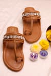 Buy_PREET KAUR_Brown Embellished Stone Kolhapuri Flats _at_Aza_Fashions