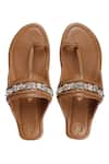 Shop_PREET KAUR_Brown Embellished Stone Kolhapuri Flats _at_Aza_Fashions