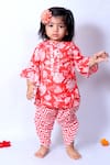 Buy_Pankhuri By Priyanka_Red Cotton Embroidery Floral Print Kurta And Tulip Pant Set _at_Aza_Fashions
