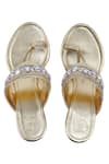 Shop_Preet Kaur_Gold Crystals Embroidered Kolhapuri Wedges _at_Aza_Fashions