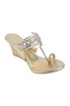 Buy_Preet Kaur_Gold Crystals Embroidered Kolhapuri Wedges _at_Aza_Fashions