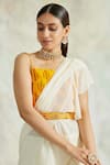 Palak & Mehak_White Georgette Printed Floral Motifs Square Neck Pre-draped Saree With Blouse _at_Aza_Fashions