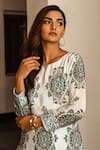 Shop_Palak & Mehak_White Crepe Printed Block Boat Neck Kurta Set _at_Aza_Fashions