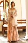 Palak & Mehak_Peach Cotton, Net Gota Patti Round Embroidered Anarkali With Dupatta _Online_at_Aza_Fashions