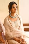 Palak & Mehak_Peach Cotton, Net Gota Patti Round Embroidered Anarkali With Dupatta _at_Aza_Fashions