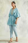 Buy_Palak & Mehak_Blue Kaftan Rayon Crepe Embroidered Thread Work V Neck Top And Pant Set _Online_at_Aza_Fashions