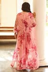 Shop_Palak & Mehak_Pink Rayon Crepe Embroidered Gota Patti V Neck Floral Print Kaftan Dress _at_Aza_Fashions