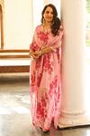 Palak & Mehak_Pink Rayon Crepe Embroidered Gota Patti V Neck Floral Print Kaftan Dress _Online_at_Aza_Fashions