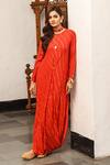 Buy_Palak & Mehak_Red Rayon Crepe Gota Patti Round Embroidered Cowl Tunic And Pant Set _at_Aza_Fashions