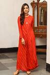 Palak & Mehak_Red Rayon Crepe Gota Patti Round Embroidered Cowl Tunic And Pant Set _Online_at_Aza_Fashions