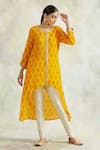 Buy_Palak & Mehak_Yellow Kurta Crepe Printed Floral Motifs Round Neck Asymmetrical And Pant Set _at_Aza_Fashions