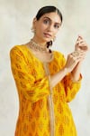 Buy_Palak & Mehak_Yellow Kurta Crepe Printed Floral Motifs Round Neck Asymmetrical And Pant Set _Online_at_Aza_Fashions