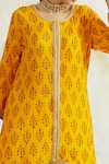 Shop_Palak & Mehak_Yellow Kurta Crepe Printed Floral Motifs Round Neck Asymmetrical And Pant Set _Online_at_Aza_Fashions