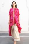 Buy_Palak & Mehak_Pink Cotton Printed Bandhani Mandarin Collar Asymmetric Hem Kurta And Pant Set _Online_at_Aza_Fashions