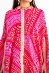 Palak & Mehak_Pink Cotton Printed Bandhani Mandarin Collar Asymmetric Hem Kurta And Pant Set _at_Aza_Fashions