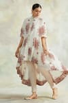 Buy_Palak & Mehak_White Kurta Mulmul, Pant Cotton Modal Floral Motifs Mandarin Print And Set _at_Aza_Fashions