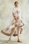 Palak & Mehak_White Kurta Mulmul, Pant Cotton Modal Floral Motifs Mandarin Print And Set _Online_at_Aza_Fashions