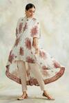 Buy_Palak & Mehak_White Kurta Mulmul, Pant Cotton Modal Floral Motifs Mandarin Print And Set _Online_at_Aza_Fashions