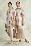Shop_Palak & Mehak_White Kurta Mulmul, Pant Cotton Modal Floral Motifs Mandarin Print And Set _Online_at_Aza_Fashions