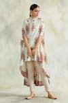 Palak & Mehak_White Kurta Mulmul, Pant Cotton Modal Floral Motifs Mandarin Print And Set _at_Aza_Fashions