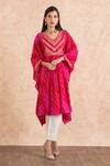 Shop_Palak & Mehak_Pink Cotton Printed Bandhani V Neck Kaftan And Pant Set _Online_at_Aza_Fashions