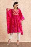 Buy_Palak & Mehak_Pink Cotton Printed Bandhani V Neck Kaftan And Pant Set _Online_at_Aza_Fashions