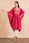 Buy_Palak & Mehak_Pink Cotton Printed Bandhani V Neck Kaftan And Pant Set _at_Aza_Fashions