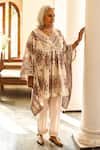 Buy_Palak & Mehak_White Cotton Embroidered Gota Patti V Neck Printed Kaftan Tunic And Pant Set _at_Aza_Fashions