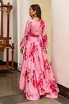 Shop_Palak & Mehak_Pink Cotton, Crepe Floral Print, Gota Patti Round High Low Anarkali And Pant Set_at_Aza_Fashions