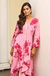 Buy_Palak & Mehak_Pink Cotton, Crepe Floral Print, Gota Patti Round High Low Anarkali And Pant Set_Online_at_Aza_Fashions