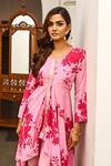 Shop_Palak & Mehak_Pink Cotton, Crepe Floral Print, Gota Patti Round High Low Anarkali And Pant Set_Online_at_Aza_Fashions
