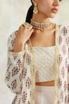 Shop_Palak & Mehak_Peach Georgette Printed Floral Motifs Blouse Square Neck Cape And Palazzo Set _Online_at_Aza_Fashions