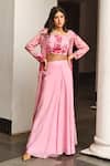 Buy_Palak & Mehak_Pink Georgette Embroidered Gota Patti Floral Print Jacket Palazzo Set For Women_at_Aza_Fashions