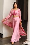 Palak & Mehak_Pink Georgette Embroidered Gota Patti Square Floral Print Jacket Palazzo Set _Online_at_Aza_Fashions