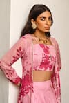 Shop_Palak & Mehak_Pink Georgette Embroidered Gota Patti Floral Print Jacket Palazzo Set For Women_Online_at_Aza_Fashions