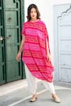 Shop_Palak & Mehak_Pink Cotton Printed Bandhani Round Neck Split Sleeved Kurta And Tulip Pant Set _at_Aza_Fashions