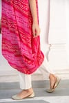 Shop_Palak & Mehak_Pink Cotton Printed Bandhani Round Neck Split Sleeved Kurta And Tulip Pant Set _Online_at_Aza_Fashions