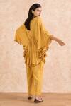 Shop_Palak & Mehak_Yellow Rayon Crepe Gota Work, Stripes Boat Neck Embroidered Kaftan And Pant Set_at_Aza_Fashions