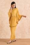 Buy_Palak & Mehak_Yellow Rayon Crepe Gota Work, Stripes Boat Neck Embroidered Kaftan And Pant Set_Online_at_Aza_Fashions