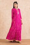 Palak & Mehak_Pink Dupatta Chiffon, Kurta Rayon Crepe Gota Work Round Neck Embroidered Set _Online_at_Aza_Fashions