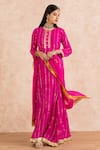 Buy_Palak & Mehak_Pink Dupatta Chiffon, Kurta Rayon Crepe Gota Work Round Neck Embroidered Set _at_Aza_Fashions