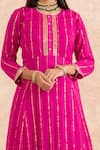 Palak & Mehak_Pink Dupatta Chiffon, Kurta Rayon Crepe Gota Work Round Neck Embroidered Set _at_Aza_Fashions
