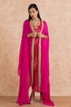 Buy_Palak & Mehak_Pink Dress Cotton Printed Bandhani Tunic Scoop Neck With Cape _Online_at_Aza_Fashions