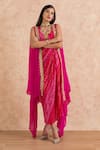 Shop_Palak & Mehak_Pink Dress Cotton Printed Bandhani Tunic Scoop Neck With Cape _at_Aza_Fashions