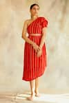 Buy_Palak & Mehak_Red Rayon Crepe Embellished Stripes One Shoulder Cowl Dress _at_Aza_Fashions