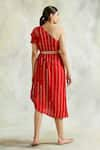 Shop_Palak & Mehak_Red Rayon Crepe Embellished Stripes One Shoulder Cowl Dress _at_Aza_Fashions