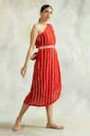 Palak & Mehak_Red Rayon Crepe Embellished Stripes One Shoulder Cowl Dress _Online_at_Aza_Fashions