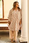 Buy_Palak & Mehak_Peach Georgette Printed Block V Neck Kaftan Dress _at_Aza_Fashions